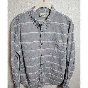 Vans Men’s Large Gray Striped Button Up Long Sleeve Skate Shirt Cotton